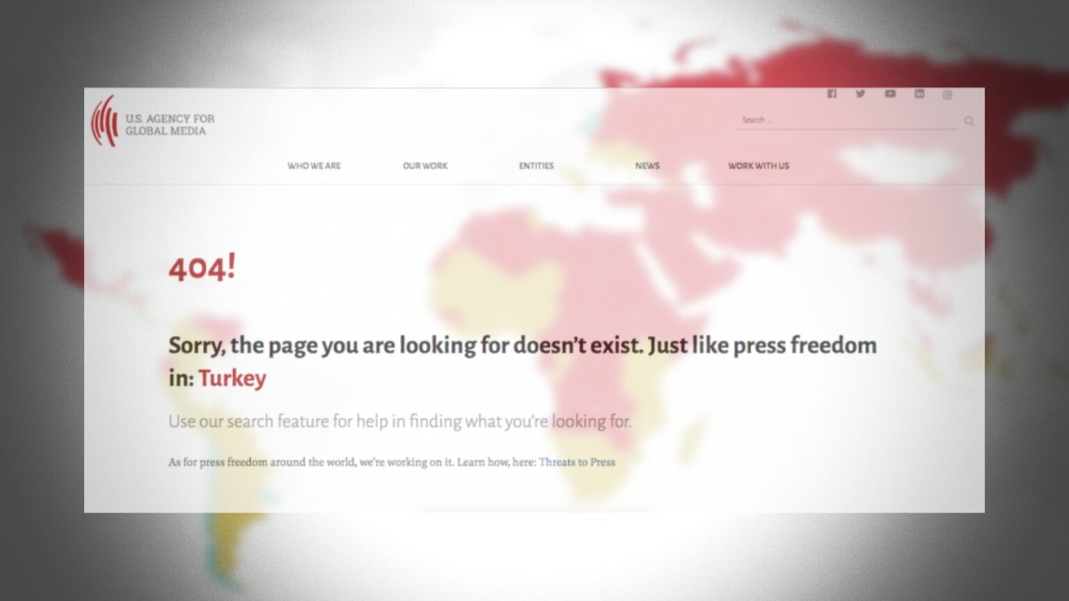 ABD hükümetinin Küresel Medya Ajansı (USAG), sitedeki hatalı aramalarla ilgili Türkiye'deki ifade özgürlüğü ile ilgili kısıtlamaları eleştiren mesajlar paylaşmaya başladı. 